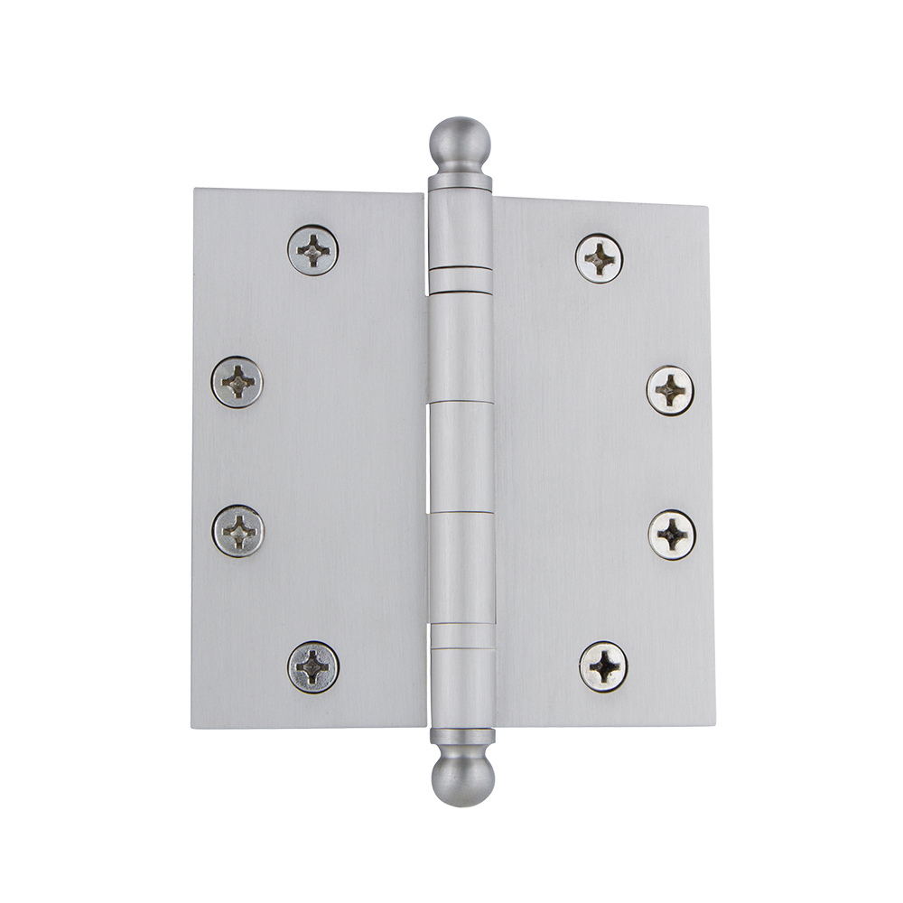 Nostalgic Warehouse BALHNG  4.5" Ball Tip Heavy Duty Hinge with Square Corners in Satin Nickel