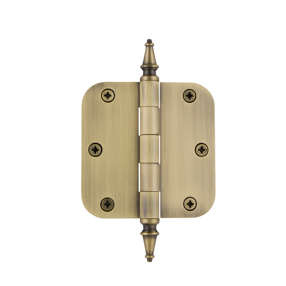 Nostalgic Warehouse STEHNG  3.5" Steeple Tip Residential Hinge with 5/8" Radius Corners in Antique Brass