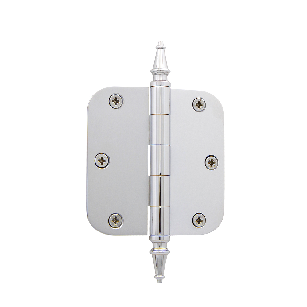 Nostalgic Warehouse STEHNG  3.5" Steeple Tip Residential Hinge with 5/8" Radius Corners in Bright Chrome