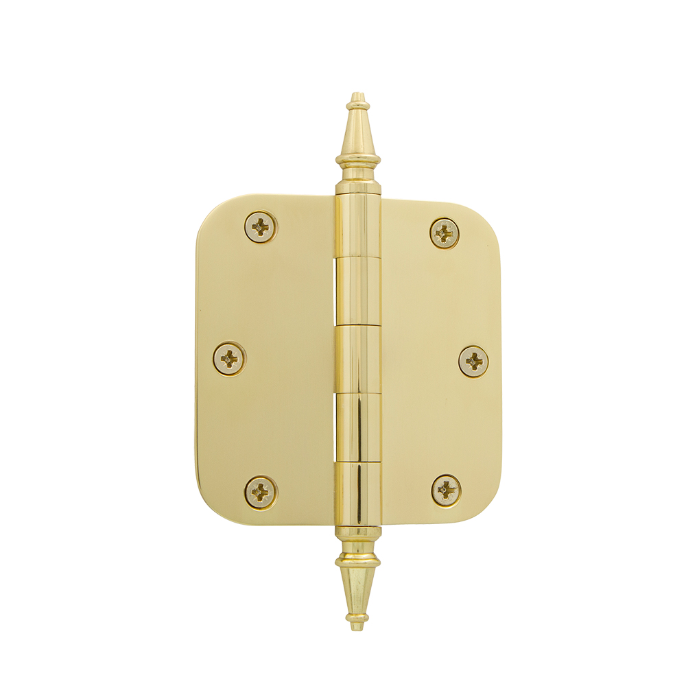 Nostalgic Warehouse STEHNG  3.5" Steeple Tip Residential Hinge with 5/8" Radius Corners in Polished Brass