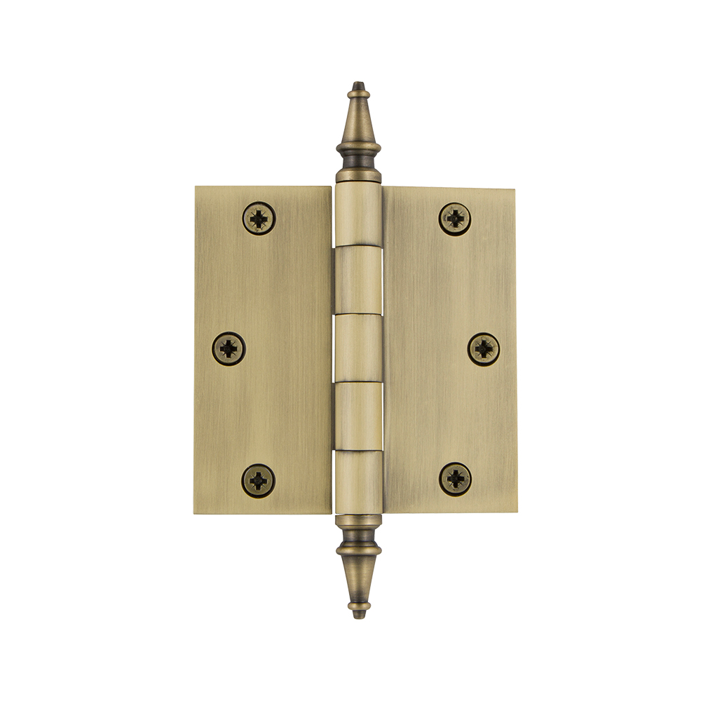 Nostalgic Warehouse STEHNG  3.5" Steeple Tip Residential Hinge with Square Corners in Antique Brass