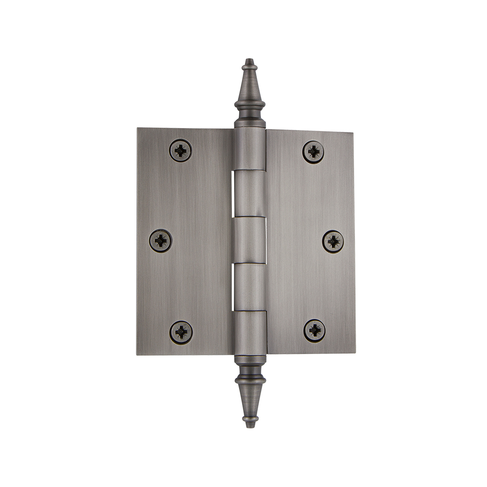 Nostalgic Warehouse STEHNG  3.5" Steeple Tip Residential Hinge with Square Corners in Antique Pewter