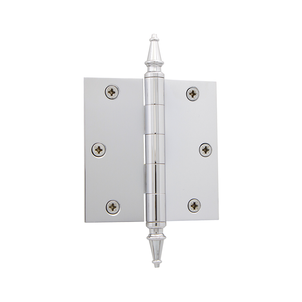 Nostalgic Warehouse STEHNG  3.5" Steeple Tip Residential Hinge with Square Corners in Bright Chrome