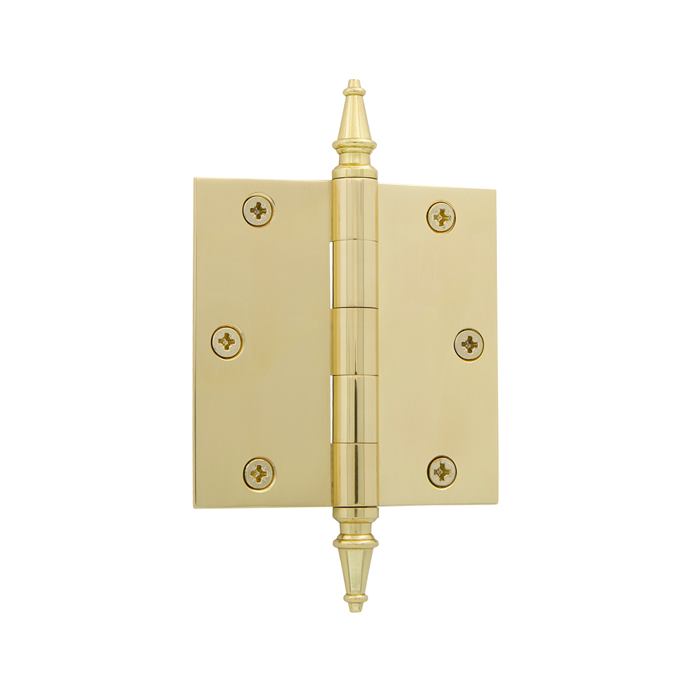 Nostalgic Warehouse STEHNG  3.5" Steeple Tip Residential Hinge with Square Corners in Polished Brass