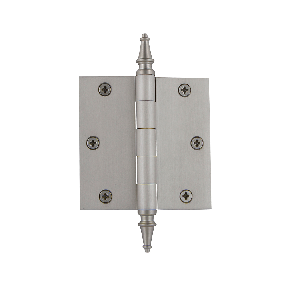 Nostalgic Warehouse STEHNG  3.5" Steeple Tip Residential Hinge with Square Corners in Satin Nickel