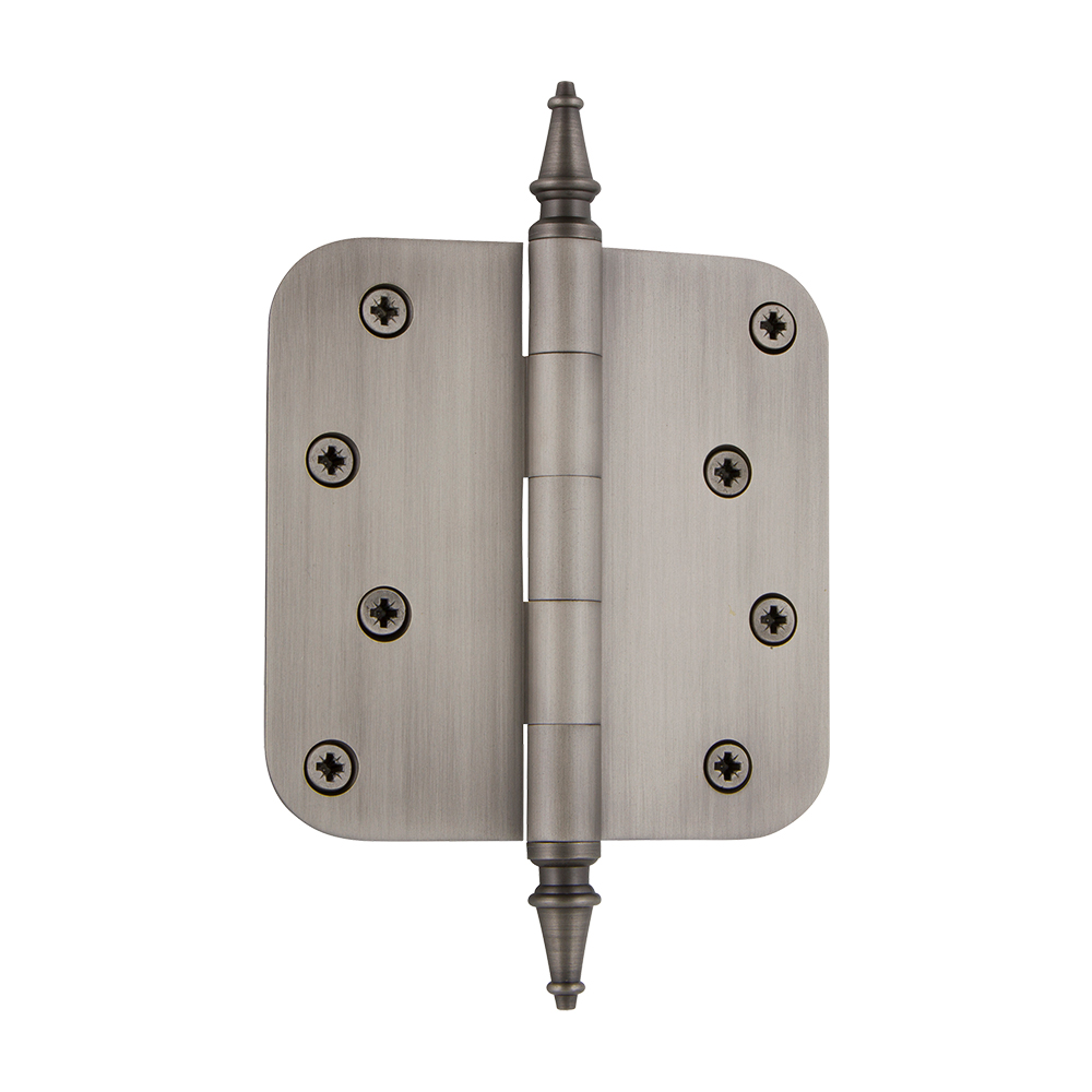 Nostalgic Warehouse STEHNG  4" Steeple Tip Residential Hinge with 5/8" Radius Corners in Antique Pewter