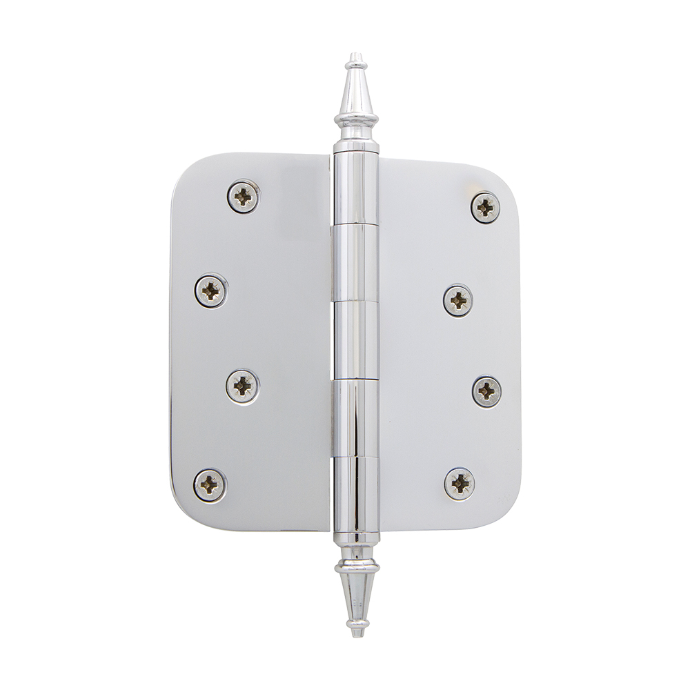 Nostalgic Warehouse STEHNG  4" Steeple Tip Residential Hinge with 5/8" Radius Corners in Bright Chrome