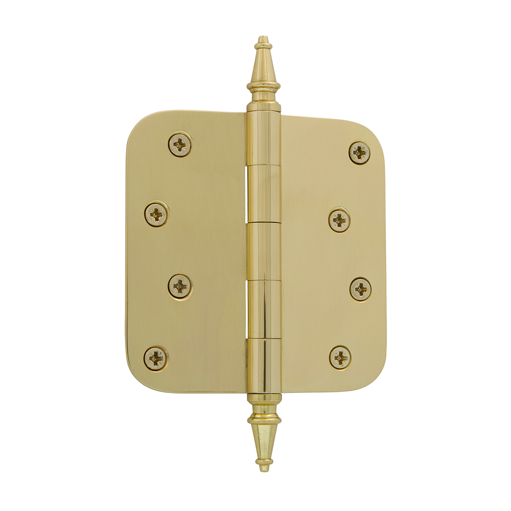 Nostalgic Warehouse STEHNG  4" Steeple Tip Residential Hinge with 5/8" Radius Corners in Polished Brass