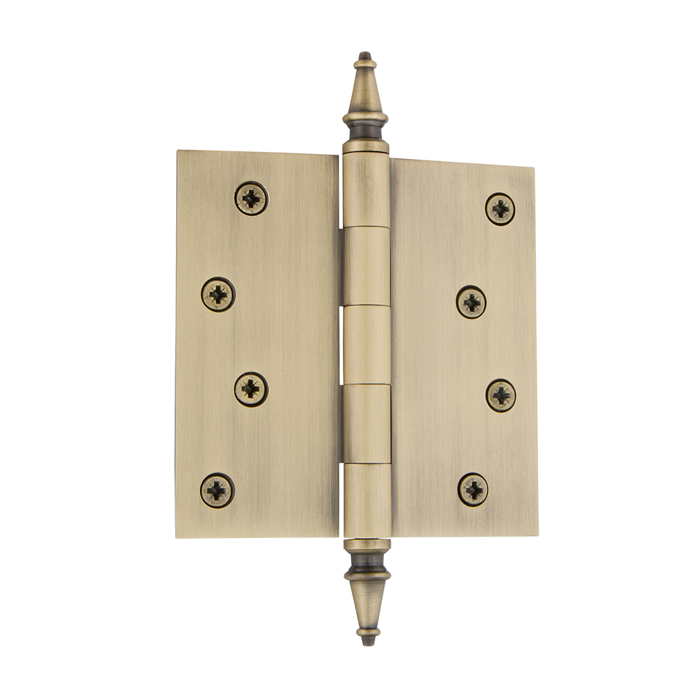 Nostalgic Warehouse STEHNG  4" Steeple Tip Residential Hinge with Square Corners in Antique Brass