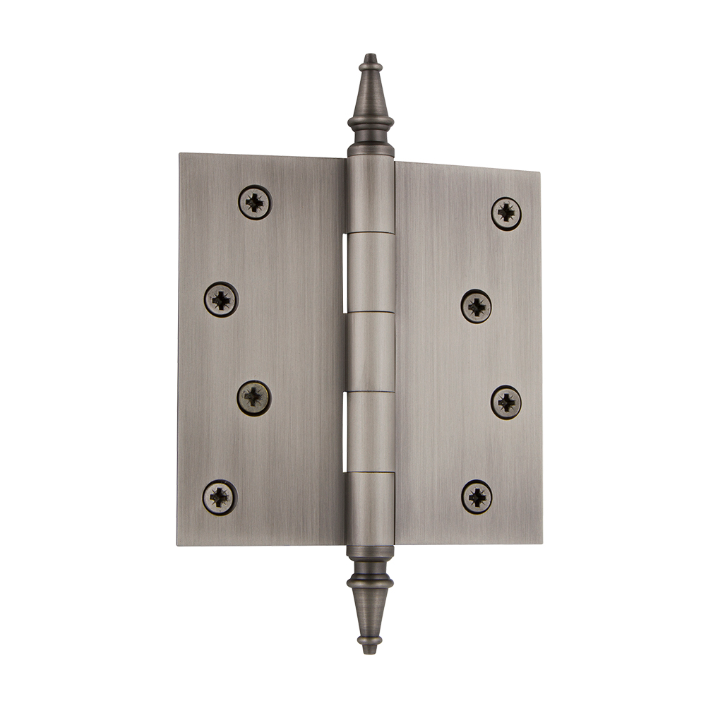 Nostalgic Warehouse STEHNG  4" Steeple Tip Residential Hinge with Square Corners in Antique Pewter