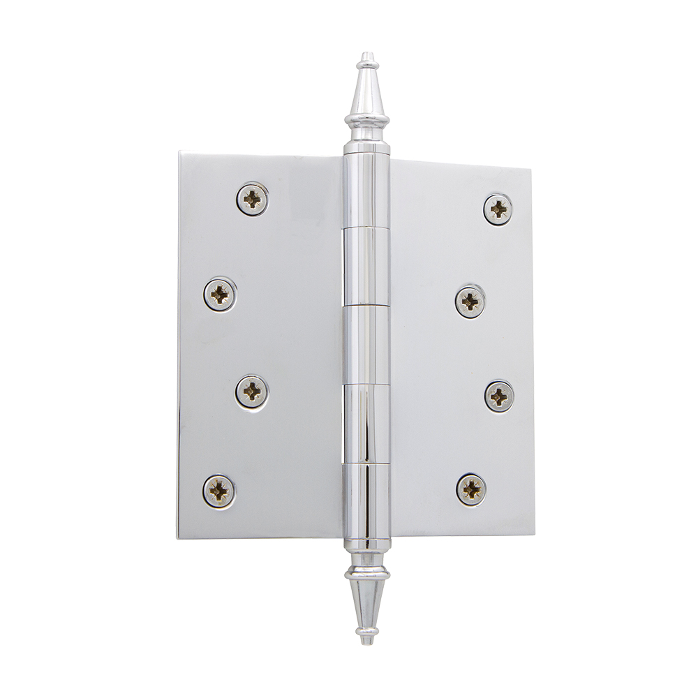 Nostalgic Warehouse STEHNG  4" Steeple Tip Residential Hinge with Square Corners in Bright Chrome