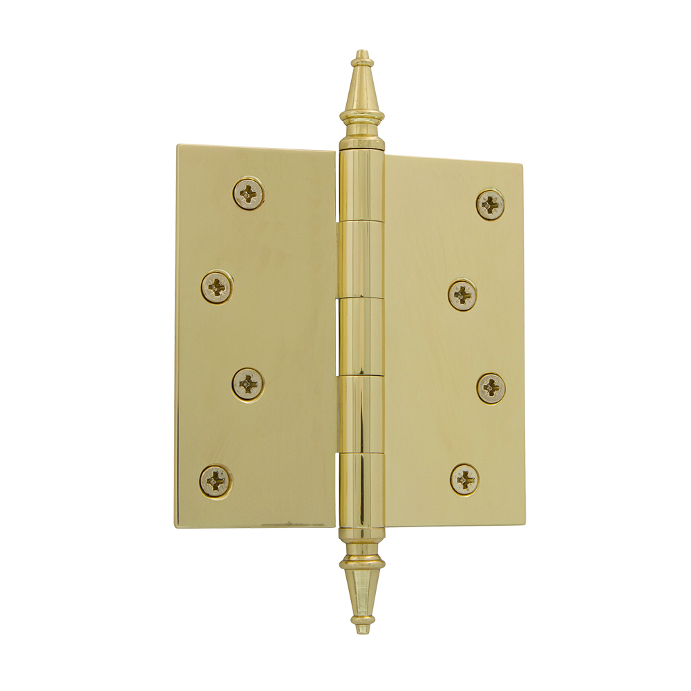 Nostalgic Warehouse STEHNG  4" Steeple Tip Residential Hinge with Square Corners in Polished Brass