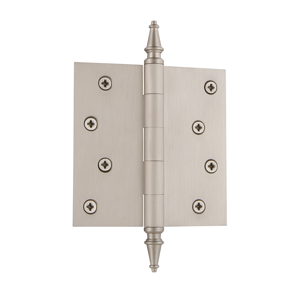 Nostalgic Warehouse STEHNG  4" Steeple Tip Residential Hinge with Square Corners in Satin Nickel