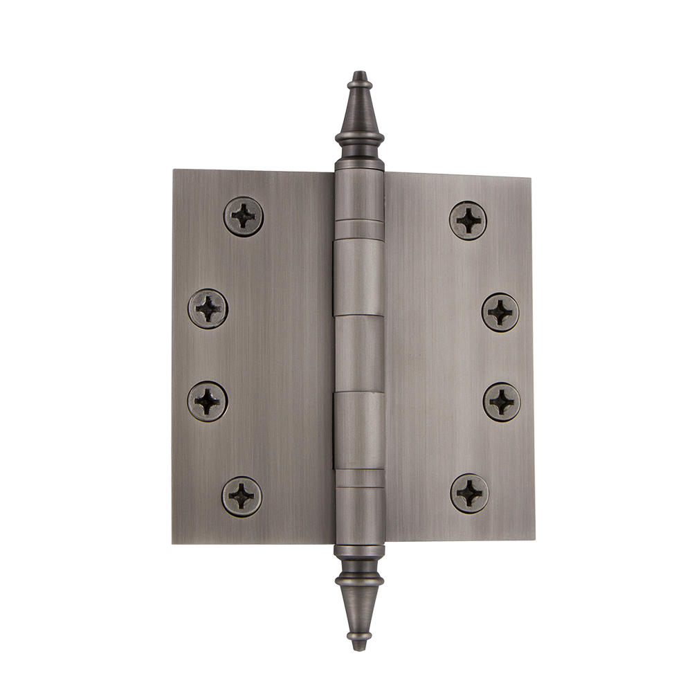 Nostalgic Warehouse STEHNG  4" Steeple Tip Heavy Duty Hinge with Square Corners in Antique Pewter