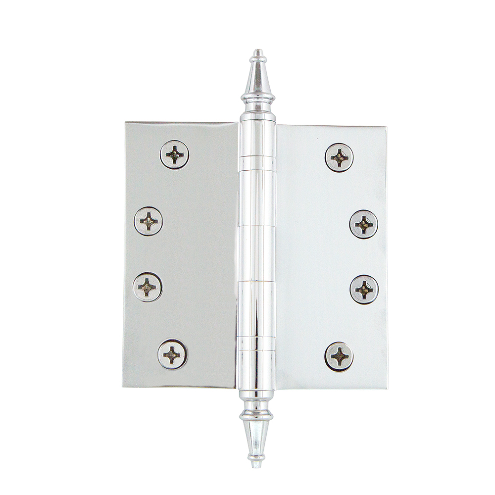 Nostalgic Warehouse STEHNG  4" Steeple Tip Heavy Duty Hinge with Square Corners in Bright Chrome