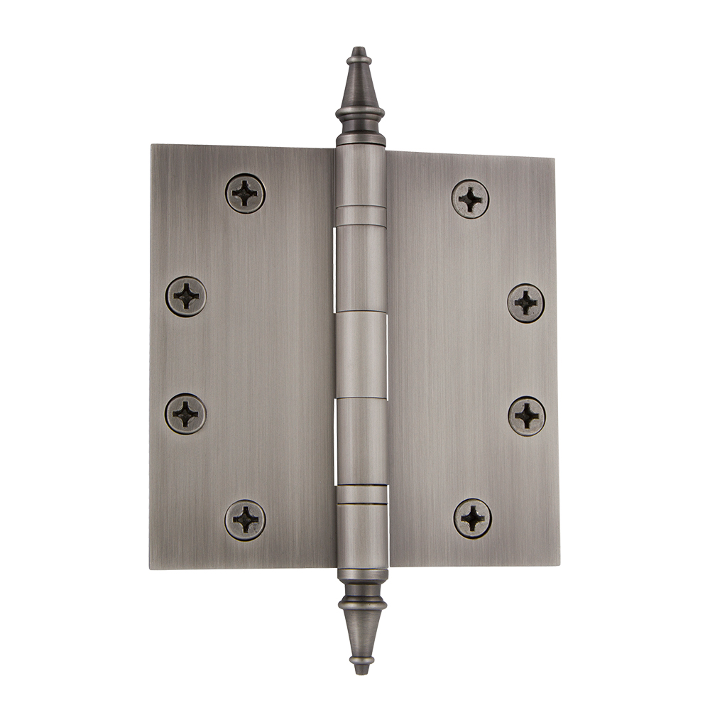 Nostalgic Warehouse STEHNG  4.5" Steeple Tip Heavy Duty Hinge with Square Corners in Antique Pewter