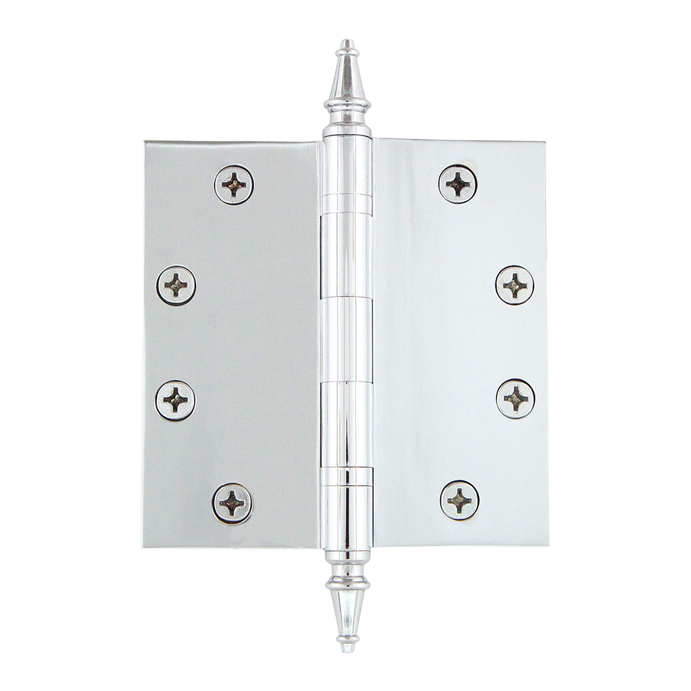 Nostalgic Warehouse STEHNG  4.5" Steeple Tip Heavy Duty Hinge with Square Corners in Bright Chrome