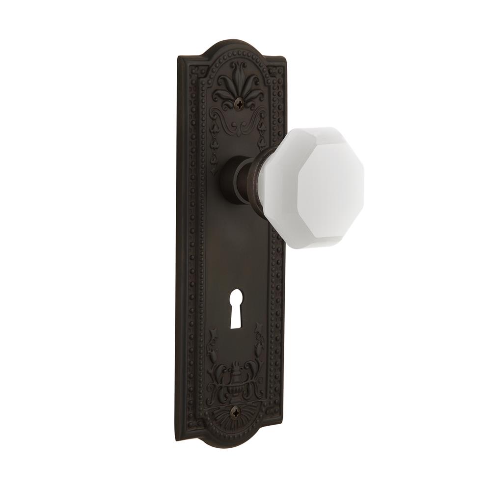 Nostalgic Warehouse MEAWAW Meadows Plate with Keyhole Single Dummy Waldorf White Milk Glass Knob in Oil-Rubbed Bronze