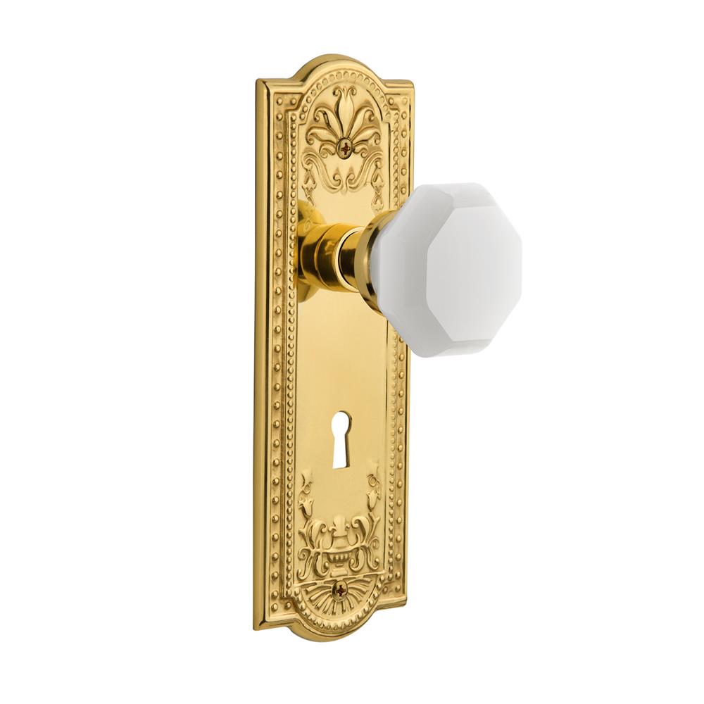 Nostalgic Warehouse MEAWAW Meadows Plate with Keyhole Single Dummy Waldorf White Milk Glass Knob in Unlacquered Brass