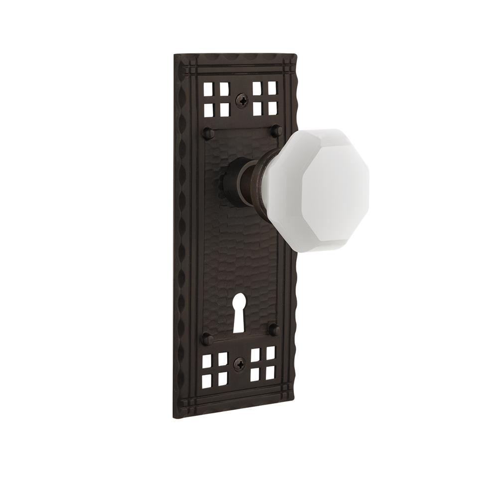 Nostalgic Warehouse CRAWAW Craftsman Plate with Keyhole Double Dummy Waldorf White Milk Glass Knob in Oil-Rubbed Bronze