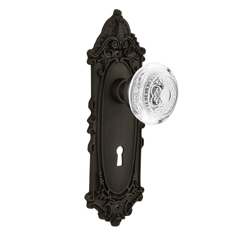 Nostalgic Warehouse VICCED Victorian Plate Interior Mortise Crystal Egg & Dart Knob in Oil-Rubbed Bronze