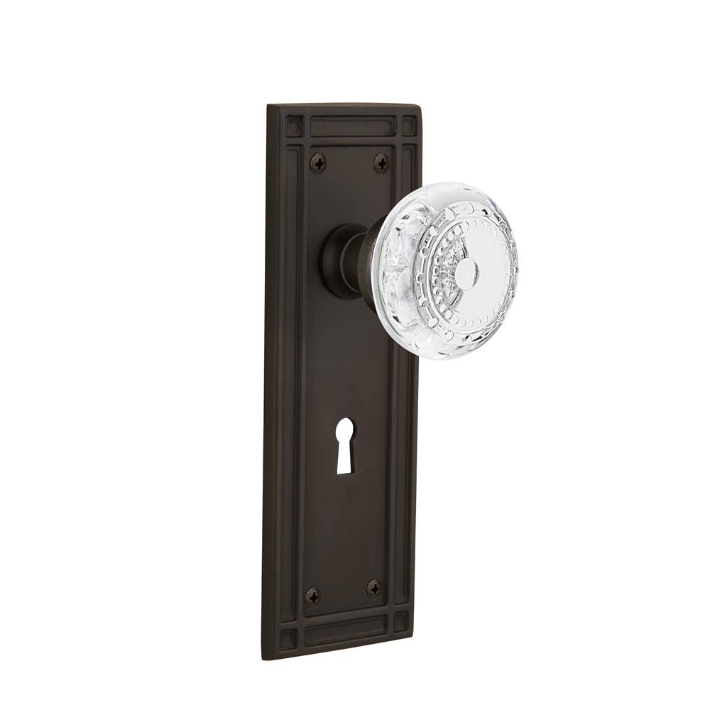 Nostalgic Warehouse MISCME Mission Plate Interior Mortise Crystal Meadows Knob in Oil-Rubbed Bronze