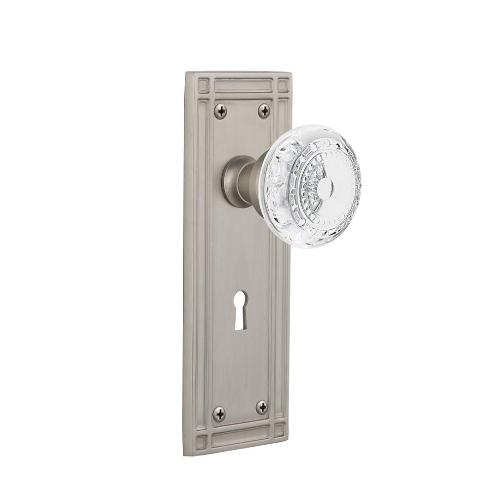 Nostalgic Warehouse MISCME Mission Plate Interior Mortise Crystal Meadows Knob in Satin Nickel