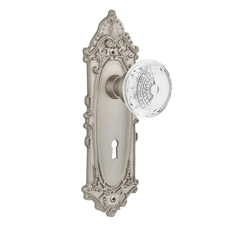 Nostalgic Warehouse VICCME Victorian Plate Passage with Keyhole Crystal Meadows Knob in Satin Nickel