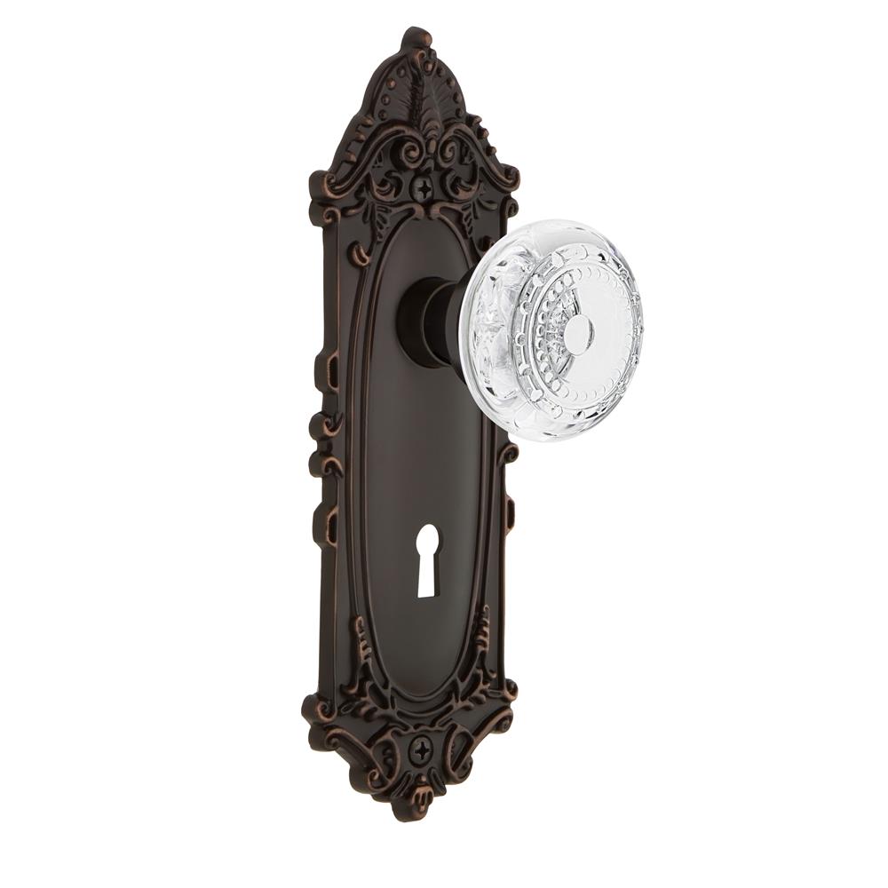Nostalgic Warehouse VICCME Victorian Plate Interior Mortise Crystal Meadows Knob in Timeless Bronze