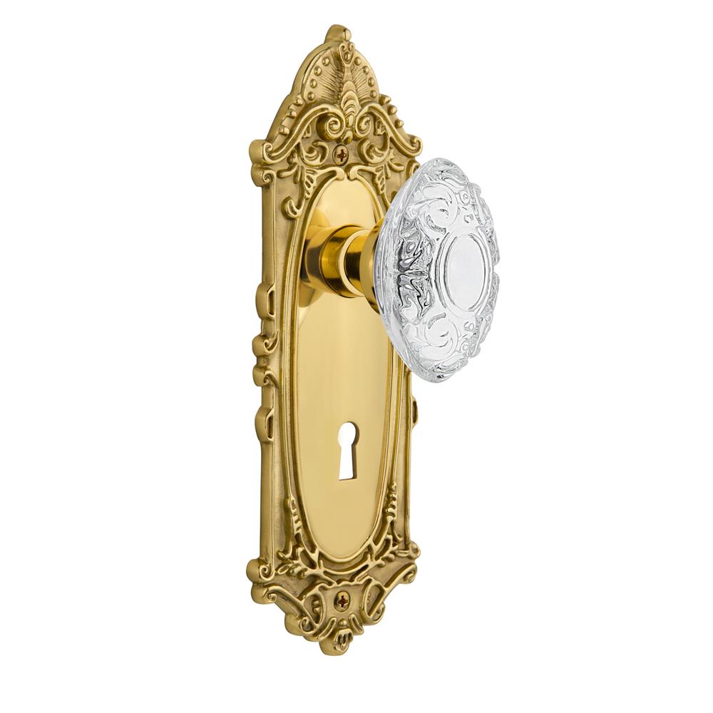 Nostalgic Warehouse VICCVI Victorian Plate Single Dummy with Keyhole Crystal Victorian Knob in Unlacquered Brass