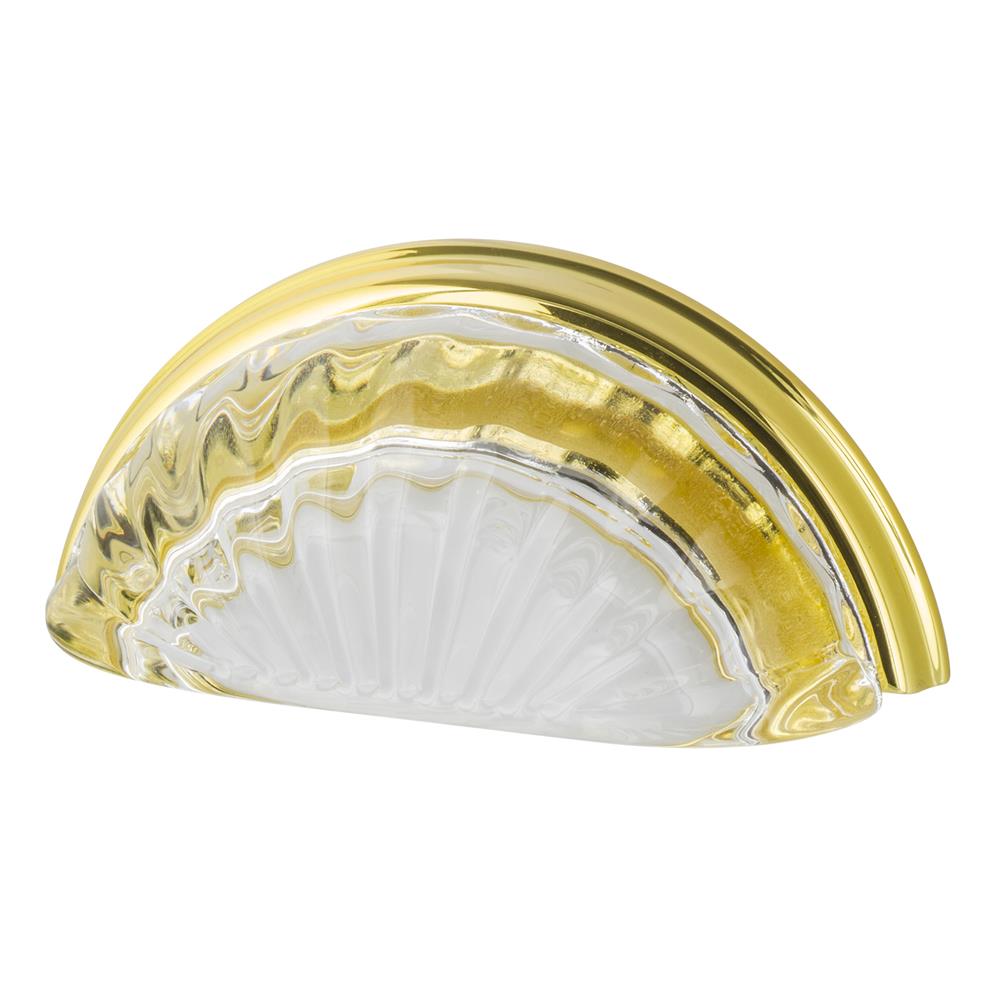 Nostalgic Warehouse CPLCCF Cup Pull Crystal Clear Fluted 3" on Center in Polished Brass