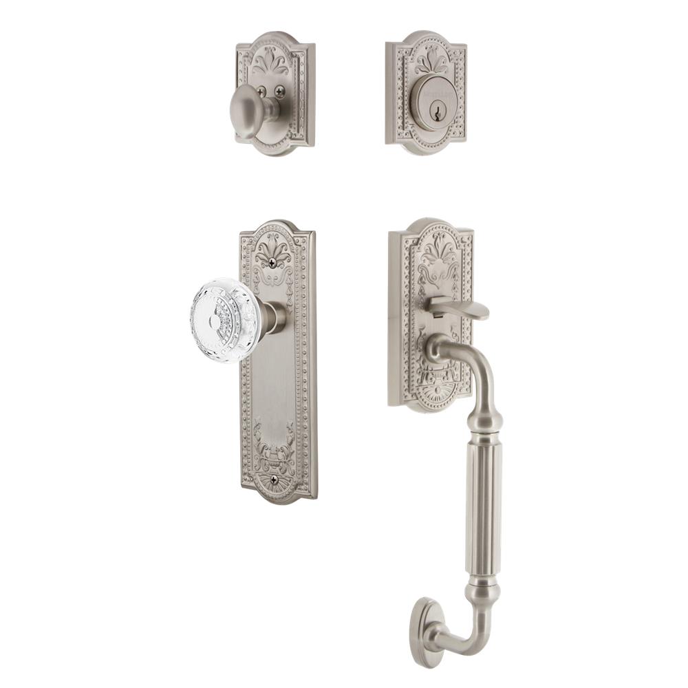 Nostalgic Warehouse MEAFGRCME Meadows Plate F Grip Entry Set Crystal Meadows Knob in Satin Nickel