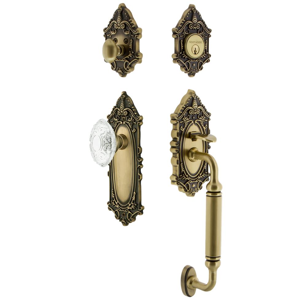 Nostalgic Warehouse VICCGRCVI Victorian Plate C Grip Entry Set Crystal Victorian Knob in Antique Brass