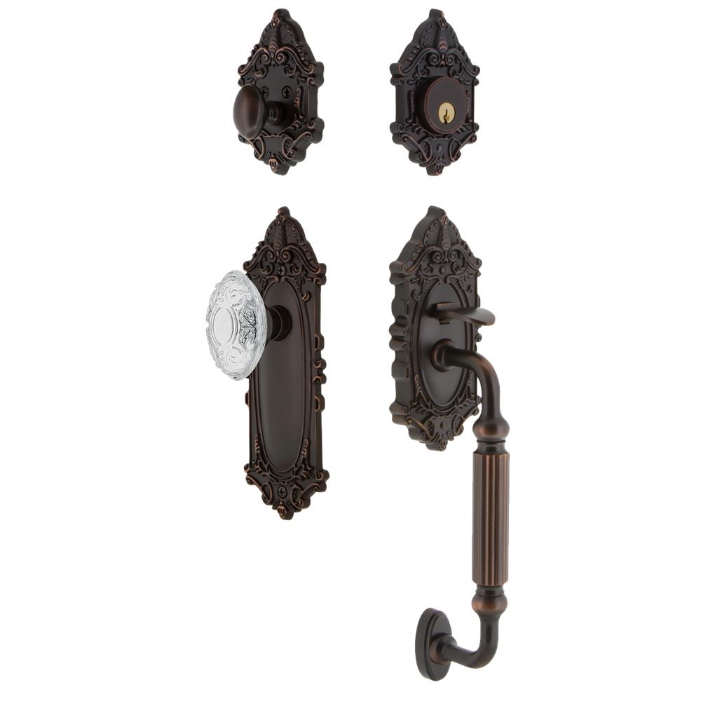 Nostalgic Warehouse VICFGRCVI Victorian Plate F Grip Entry Set Crystal Victorian Knob in Timeless Bronze
