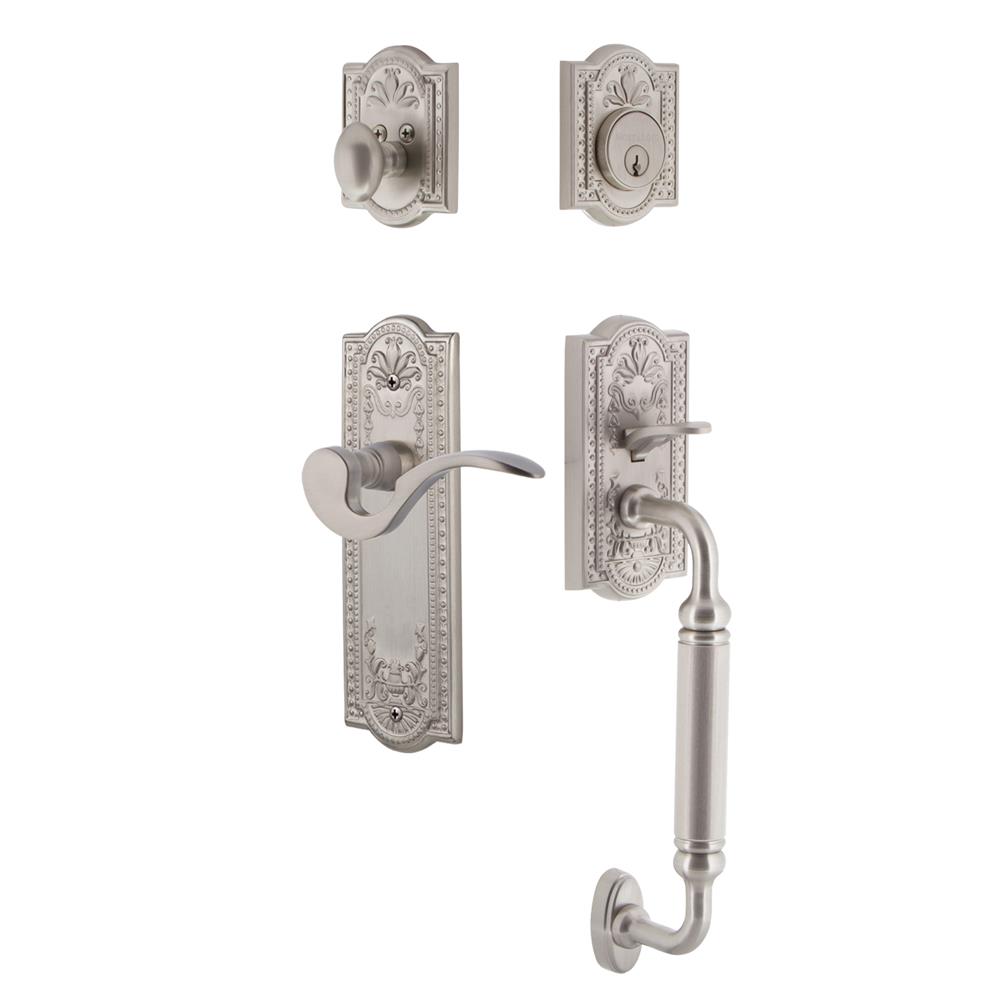 Nostalgic Warehouse MEACGRMAN Meadows Plate C Grip Entry Set Manor Lever in Satin Nickel 