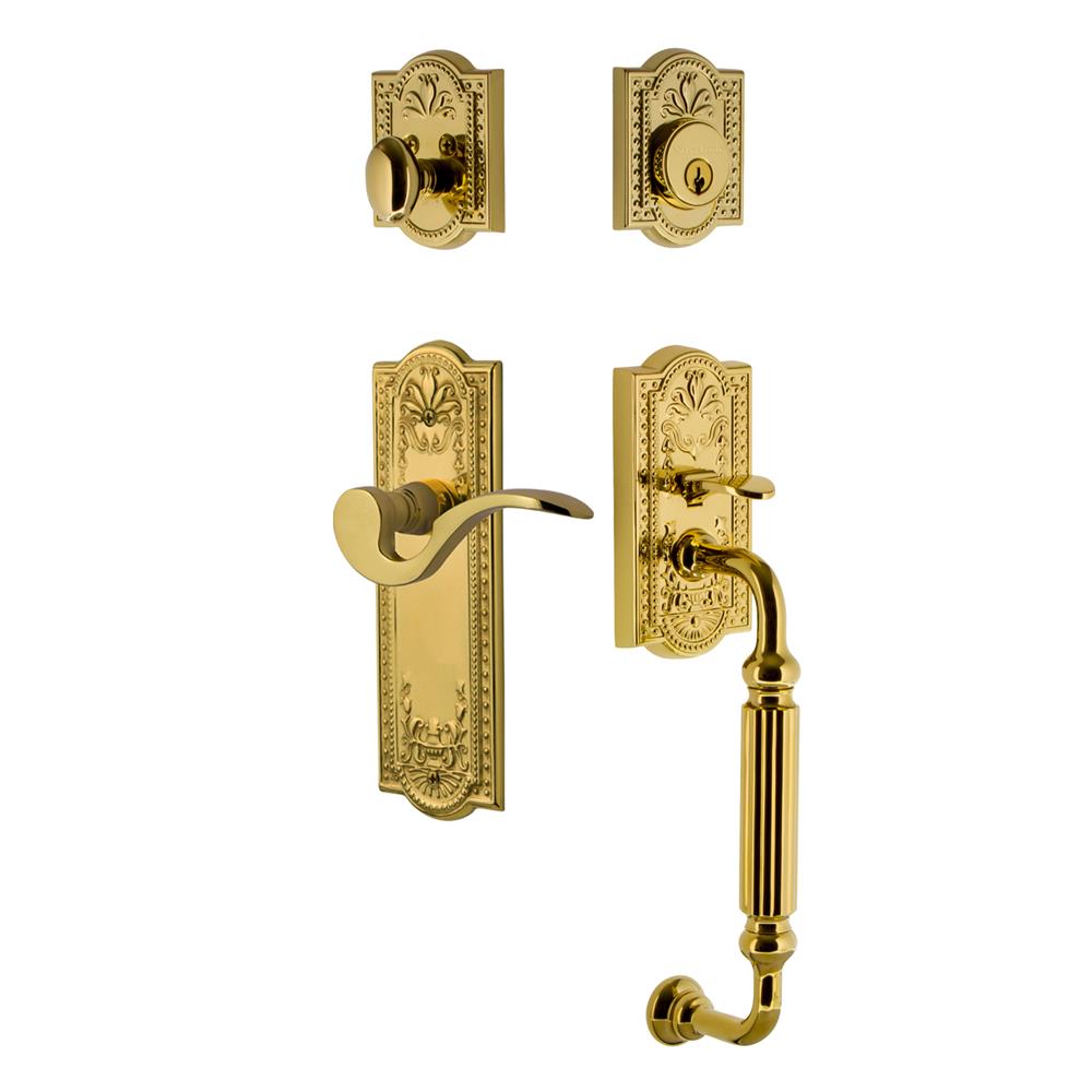 Nostalgic Warehouse MEAFGRMAN Meadows Plate F Grip Entry Set Manor Lever in Lifetime Brass 