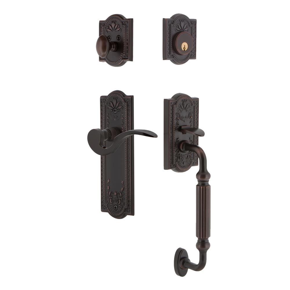 Nostalgic Warehouse MEAFGRMAN Meadows Plate F Grip Entry Set Manor Lever in Timeless Bronze 