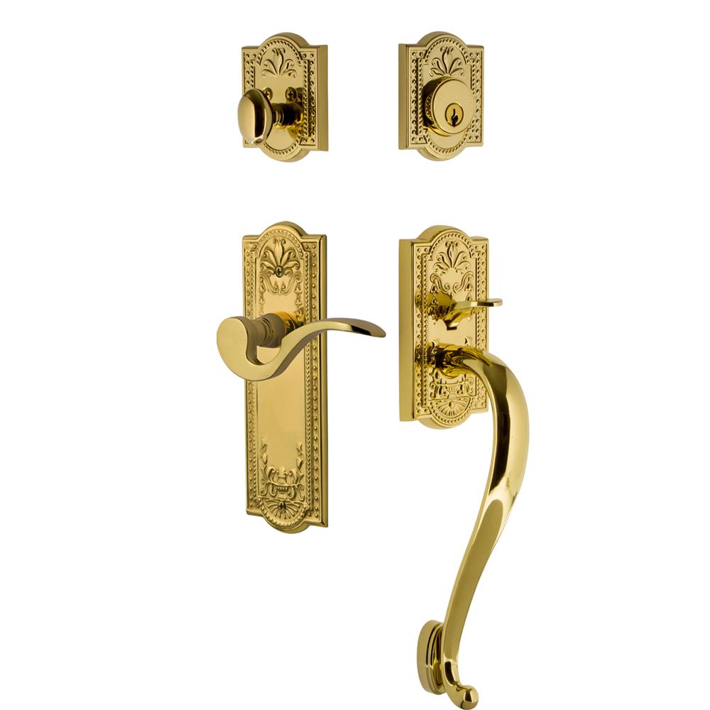 Nostalgic Warehouse MEASGRMAN Meadows Plate S Grip Entry Set Manor Lever in Lifetime Brass 