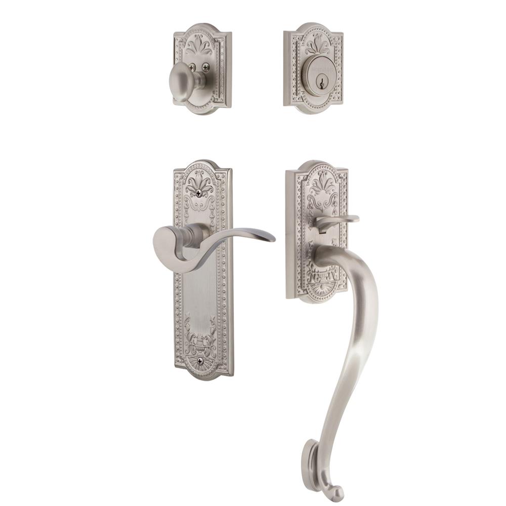 Nostalgic Warehouse MEASGRMAN Meadows Plate S Grip Entry Set Manor Lever in Satin Nickel 