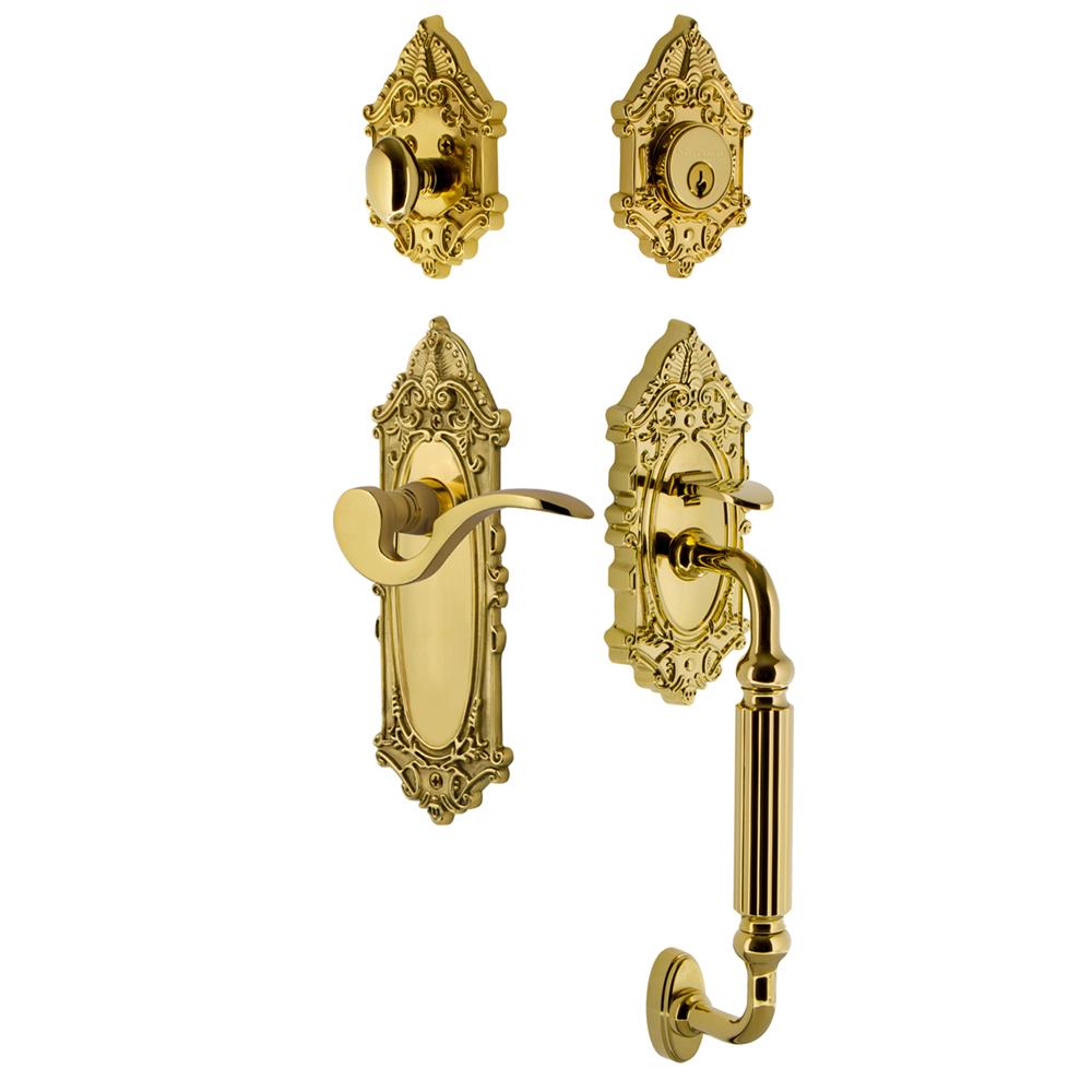 Nostalgic Warehouse VICFGRMAN Victorian Plate F Grip Entry Set Manor Lever in Lifetime Brass