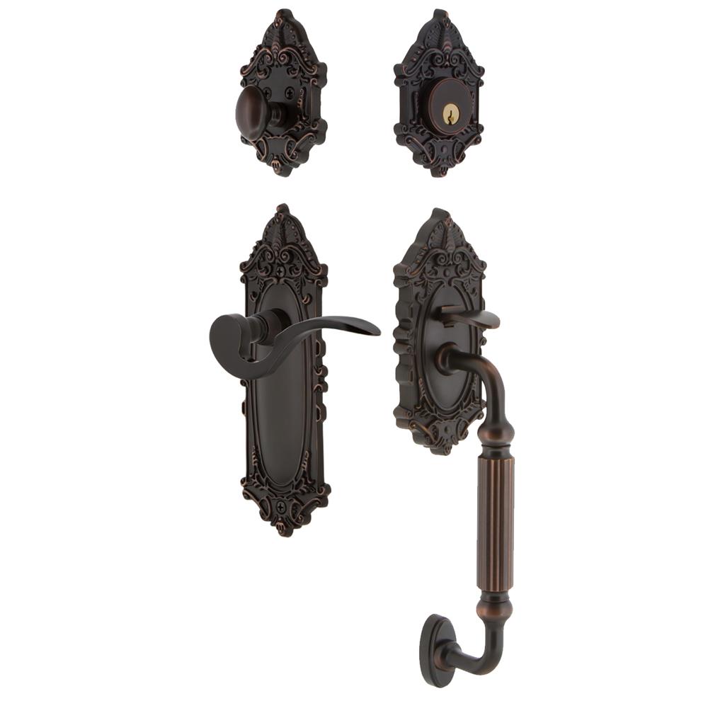 Nostalgic Warehouse VICFGRMAN Victorian Plate F Grip Entry Set Manor Lever in Timeless Bronze