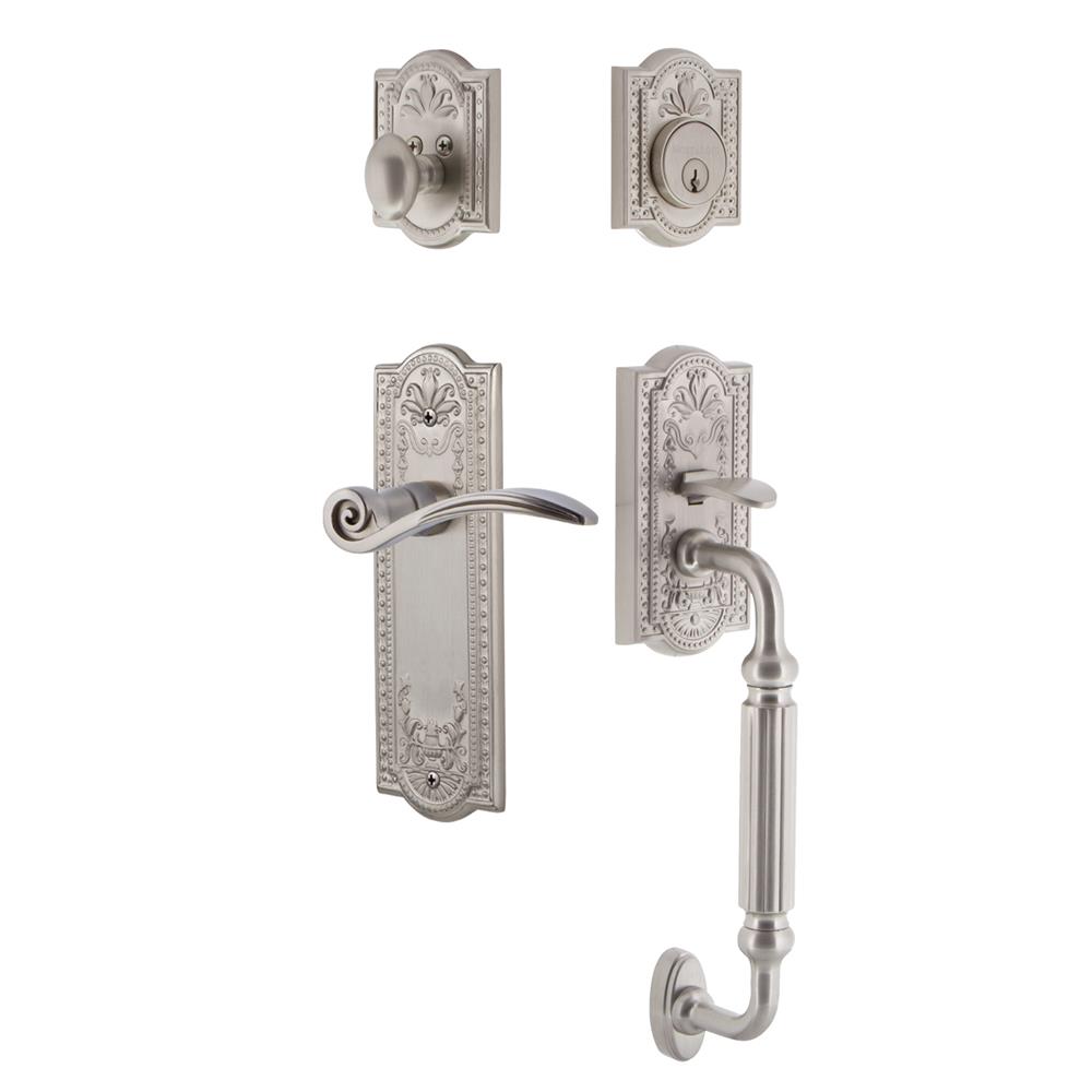 Nostalgic Warehouse MEAFGRSWN Meadows Plate F Grip Entry Set Swan Lever in Satin Nickel 