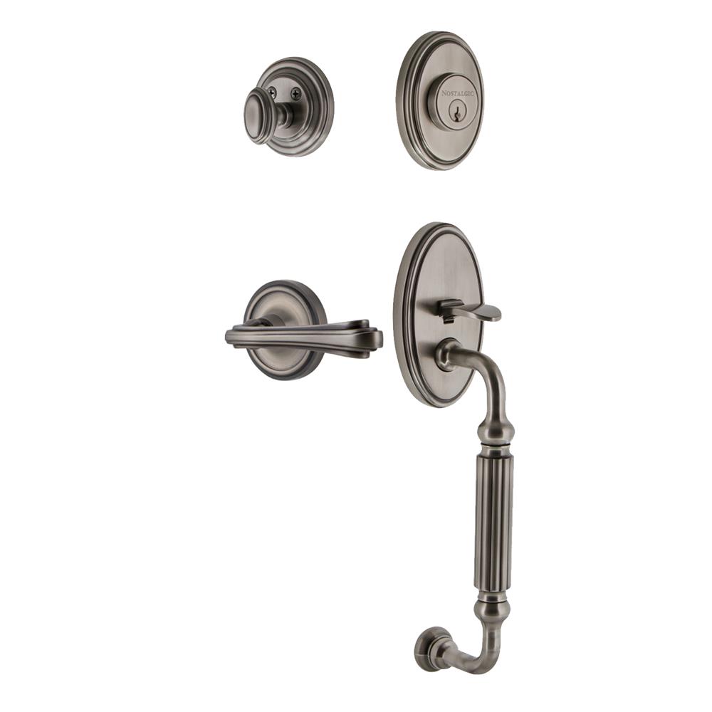 Nostalgic Warehouse CLAFGRFLR Classic Plate F Grip Entry Set Fleur Lever in Antique Pewter