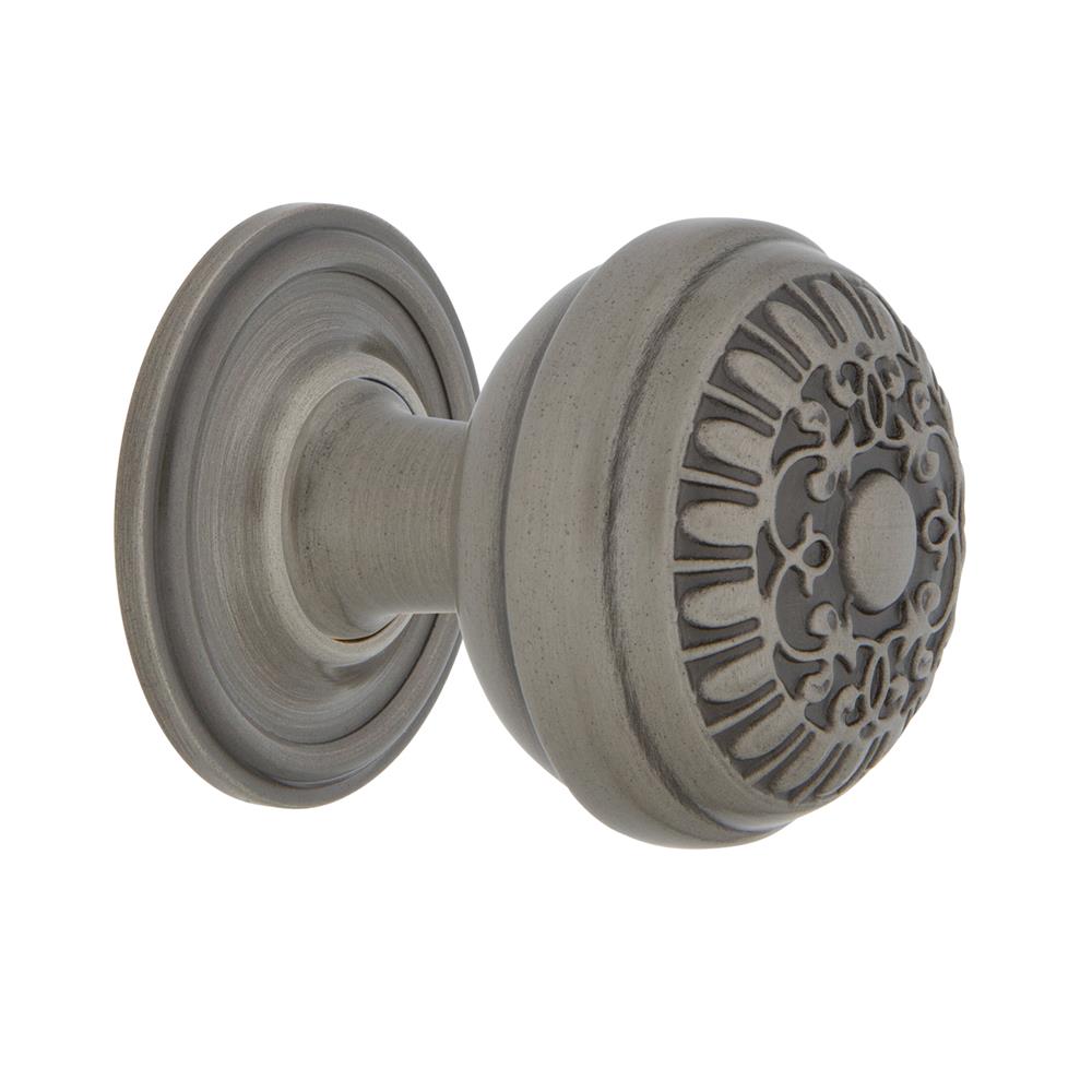 Nostalgic Warehouse 769480 Egg And Dart Brass 1 3/8" Cabinet Knob with Classic Rose in Antique Pewter
