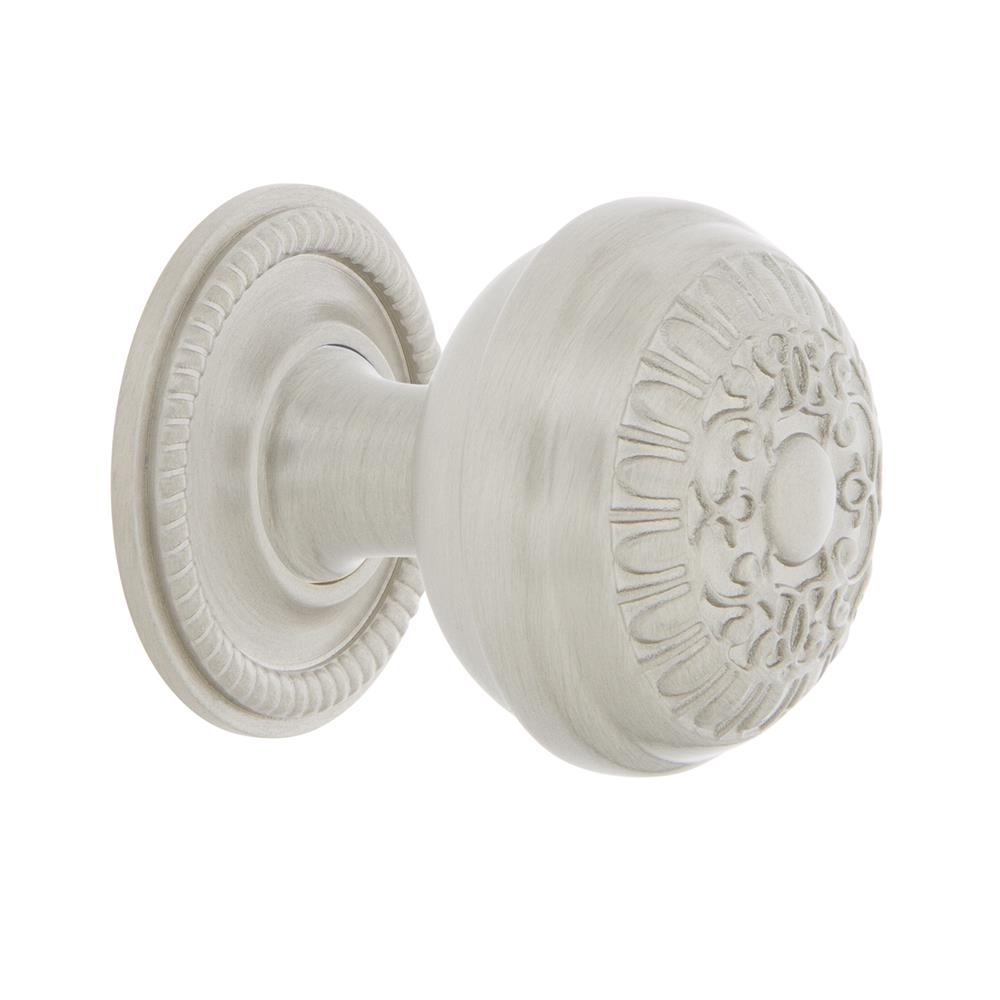 Nostalgic Warehouse 769488 Egg And Dart Brass 1 3/8" Cabinet Knob with Rope Rose in Satin Nickel