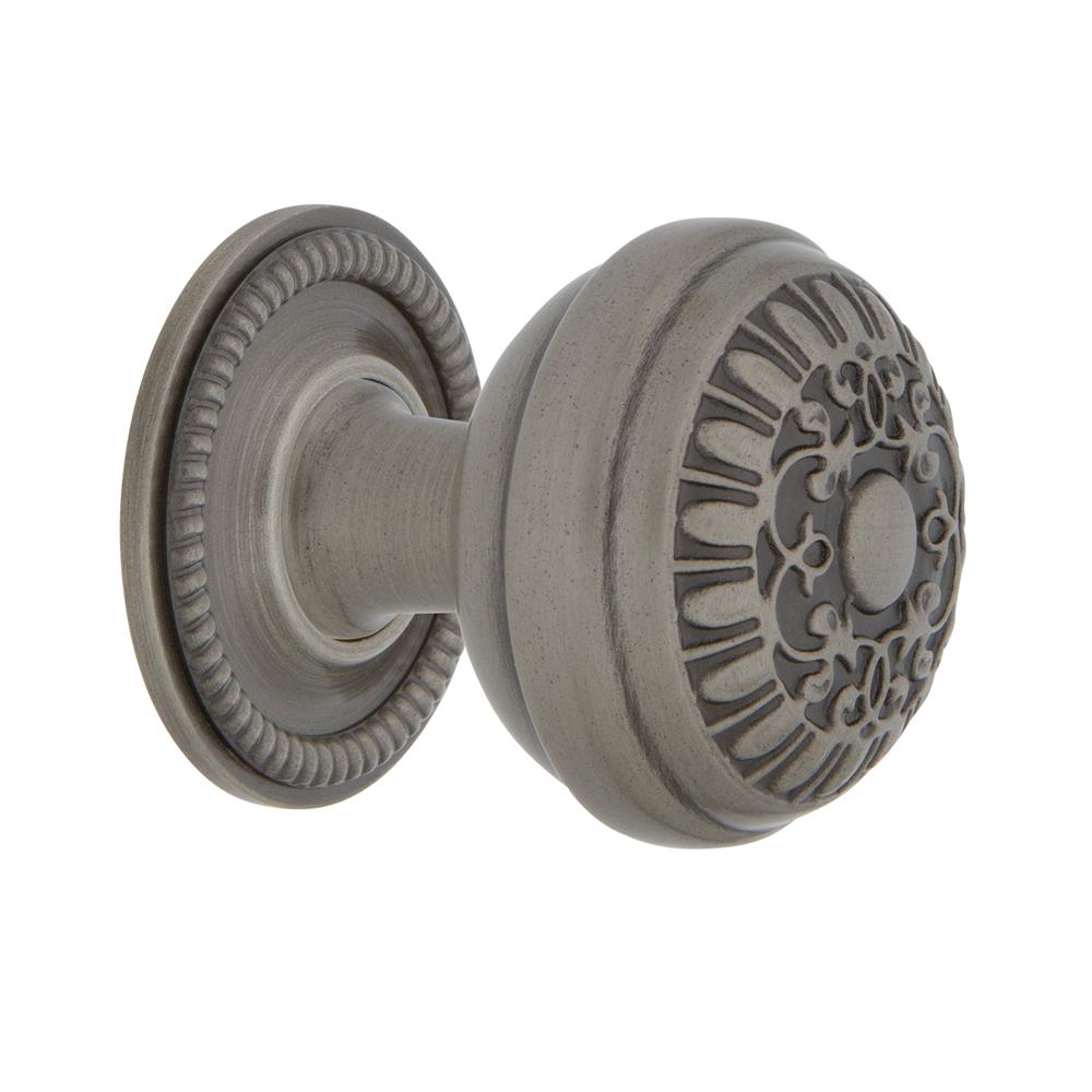 Nostalgic Warehouse 769489 Egg And Dart Brass 1 3/8" Cabinet Knob with Rope Rose in Antique Pewter