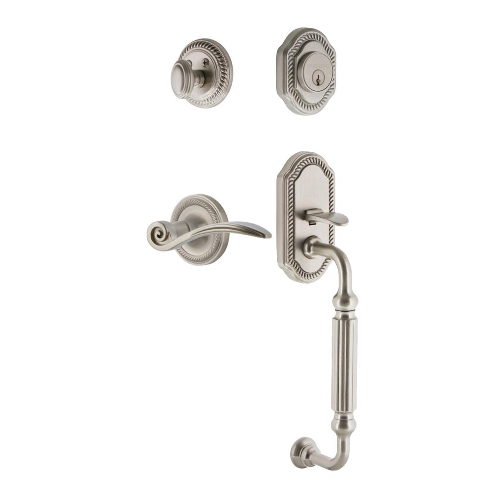 Nostalgic Warehouse ROPFGRSWN Rope Plate F Grip Entry Set Swan Lever in Satin Nickel 