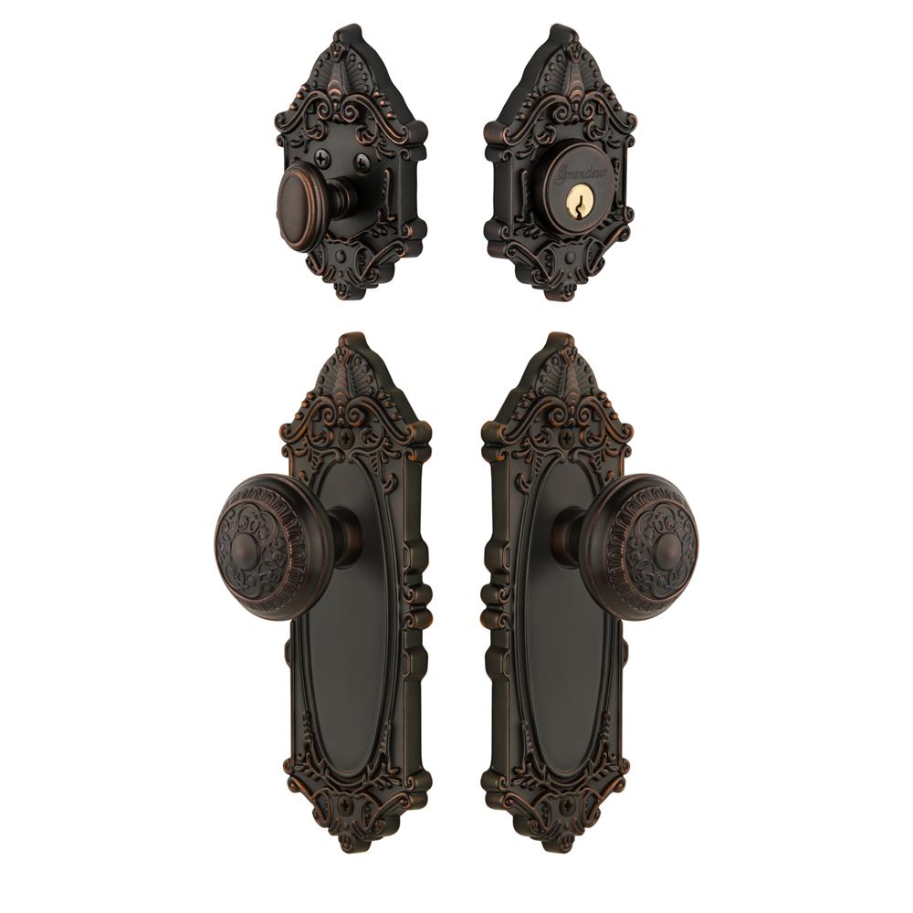Grandeur by Nostalgic Warehouse GVCWIN Grande Vic Plate with Windsor Knob and matching Deadbolt in Timeless Bronze