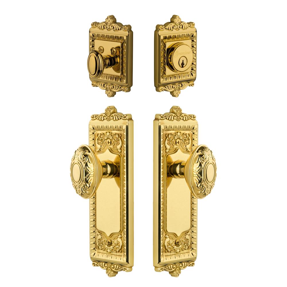 Grandeur by Nostalgic Warehouse WINGVC Windsor Plate with Grande Victorian Knob and matching Deadbolt in Lifetime Brass