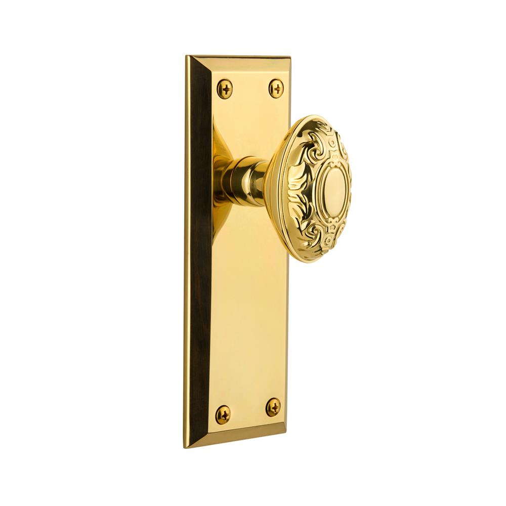 Grandeur by Nostalgic Warehouse FAVGVC Grandeur Fifth Avenue Plate Passage with Grande Victorian Knob in Polished Brass